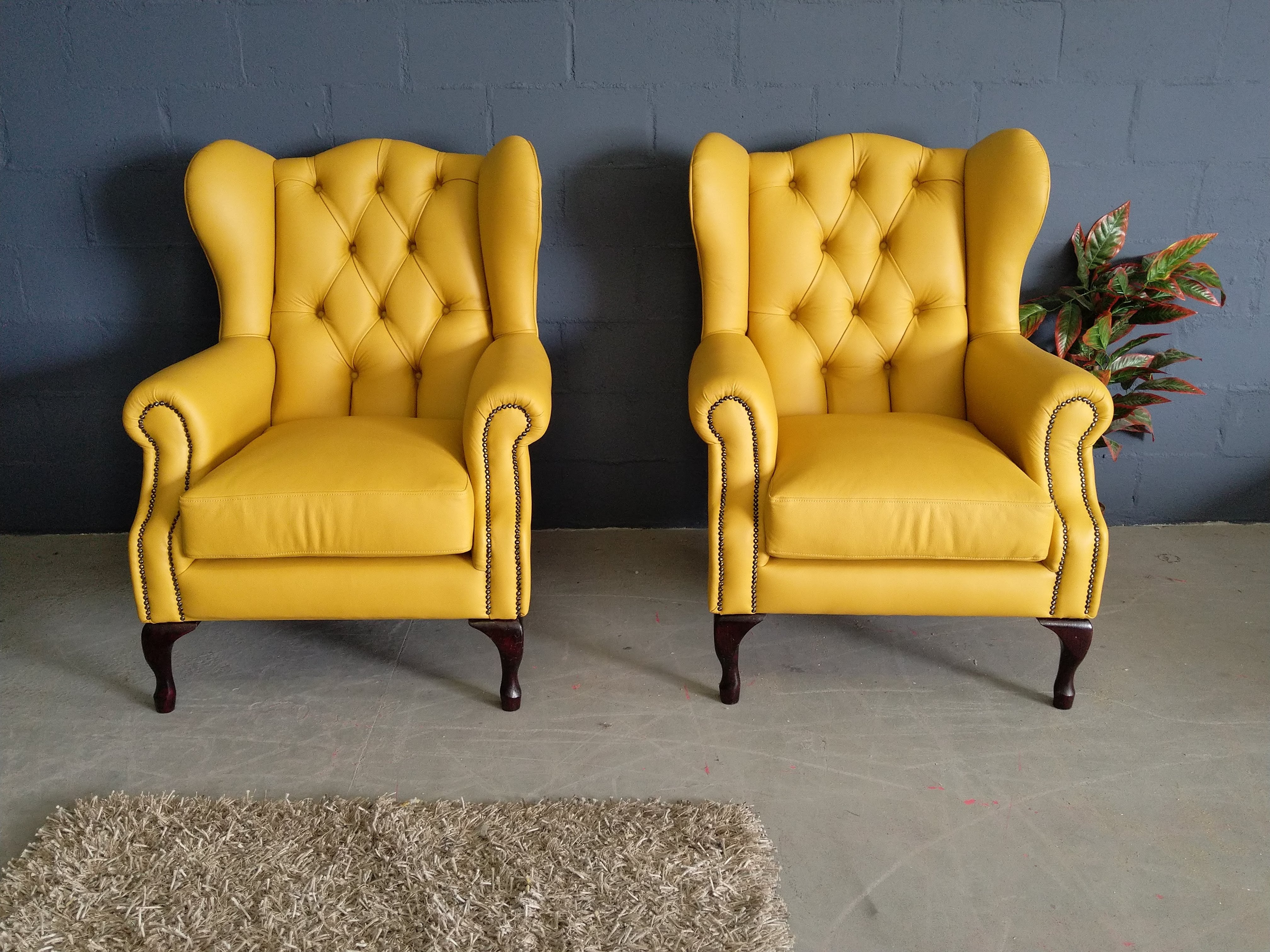 Yellow leather wingback chair new arrivals