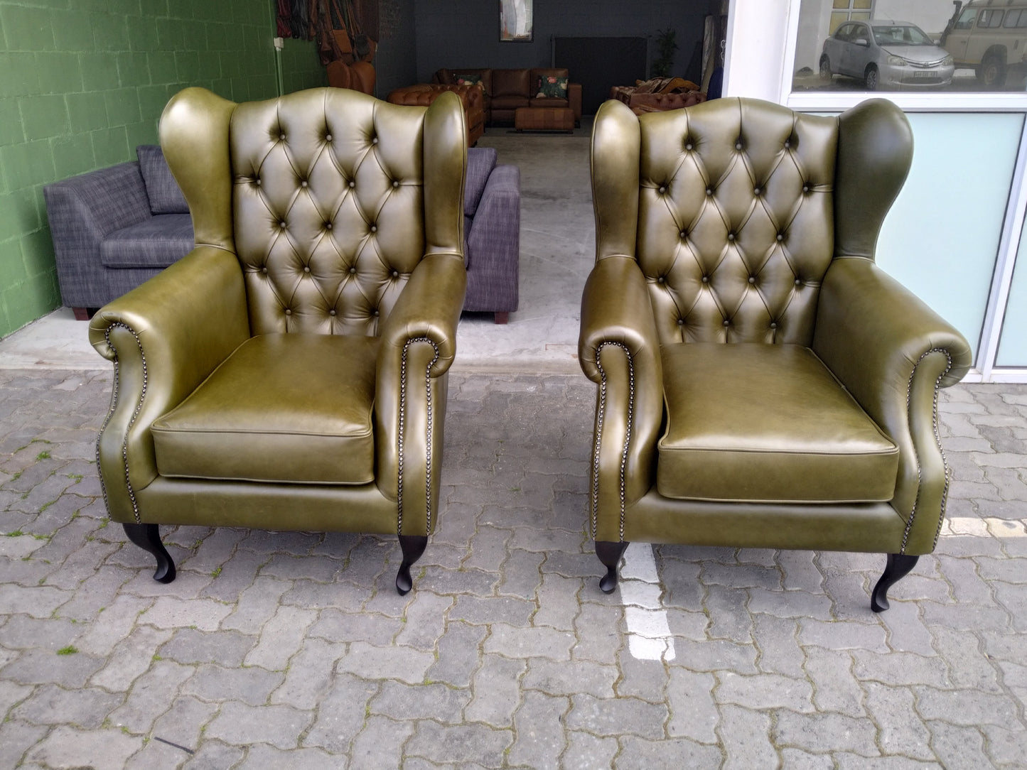 Wingback Chair-Olive Green