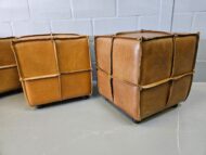 Savanna Leather Cube Ottoman in full-grain tan leather with reverse stitching — handcrafted by Maree Meubels, South Africa.