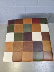 Patchwork Savanna Leather Ottoman handcrafted in full-grain leather with stitched patchwork design by Maree Meubels.