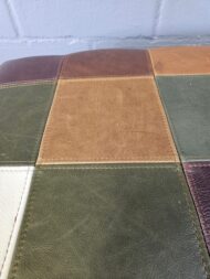 Patchwork Savanna Leather Ottoman handcrafted in full-grain leather with stitched patchwork design by Maree Meubels.