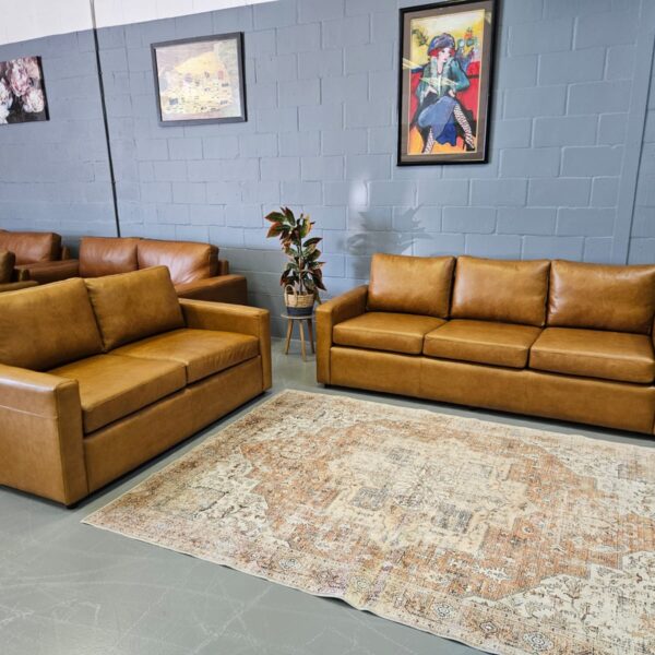 Bastion Studio Sofa Set Cape Town in full-grain leather, 2 + 3 seater, handcrafted by Maree Meubels